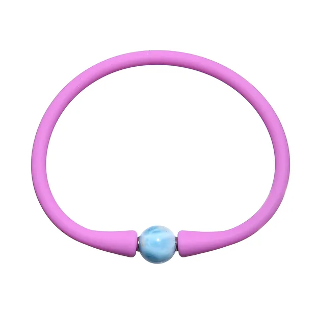 Bracelet en perles rondes Larimar (10mm), silicone (rose), 18cm | Marco Schreier