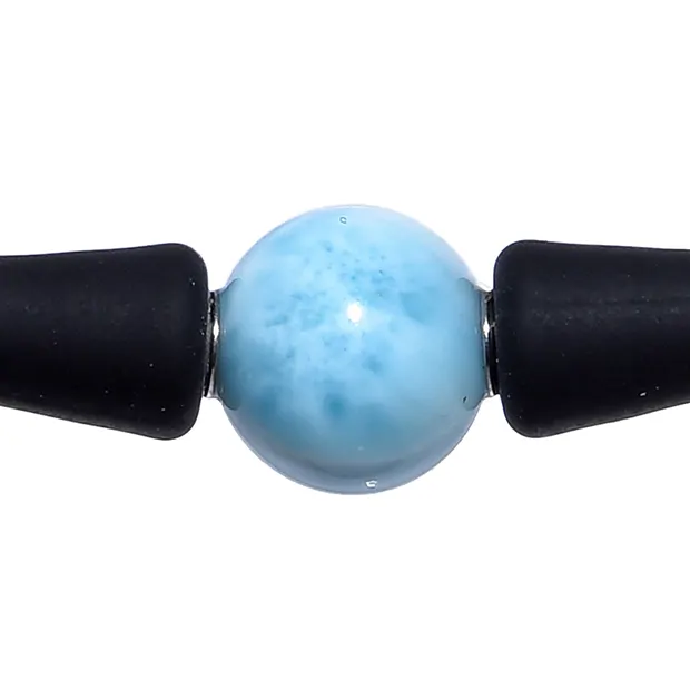 Bracelet en perles rondes Larimar (10mm), silicone (noir), 18cm | Marco Schreier