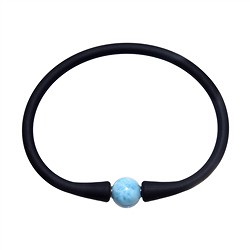 0619661005 Bracelet Larimar ball (10mm), silicone (black), 18cm | Marco Schreier