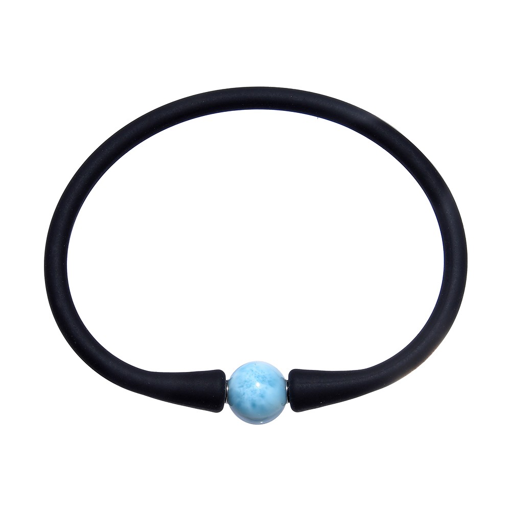 Armband Larimar Kugel (10mm), Silikon (schwarz), 18cm | Marco Schreier