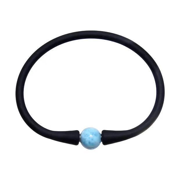Bracciali a sfera in Larimar (10 mm), silicone (nero), 18 cm | Marco Schreier