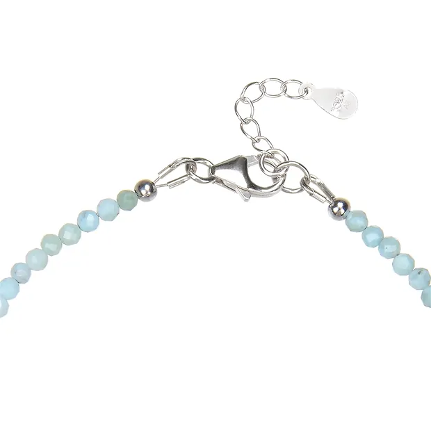 Bracelet en perles rondes Larimar, facettes (3mm), rhodié | Marco Schreier