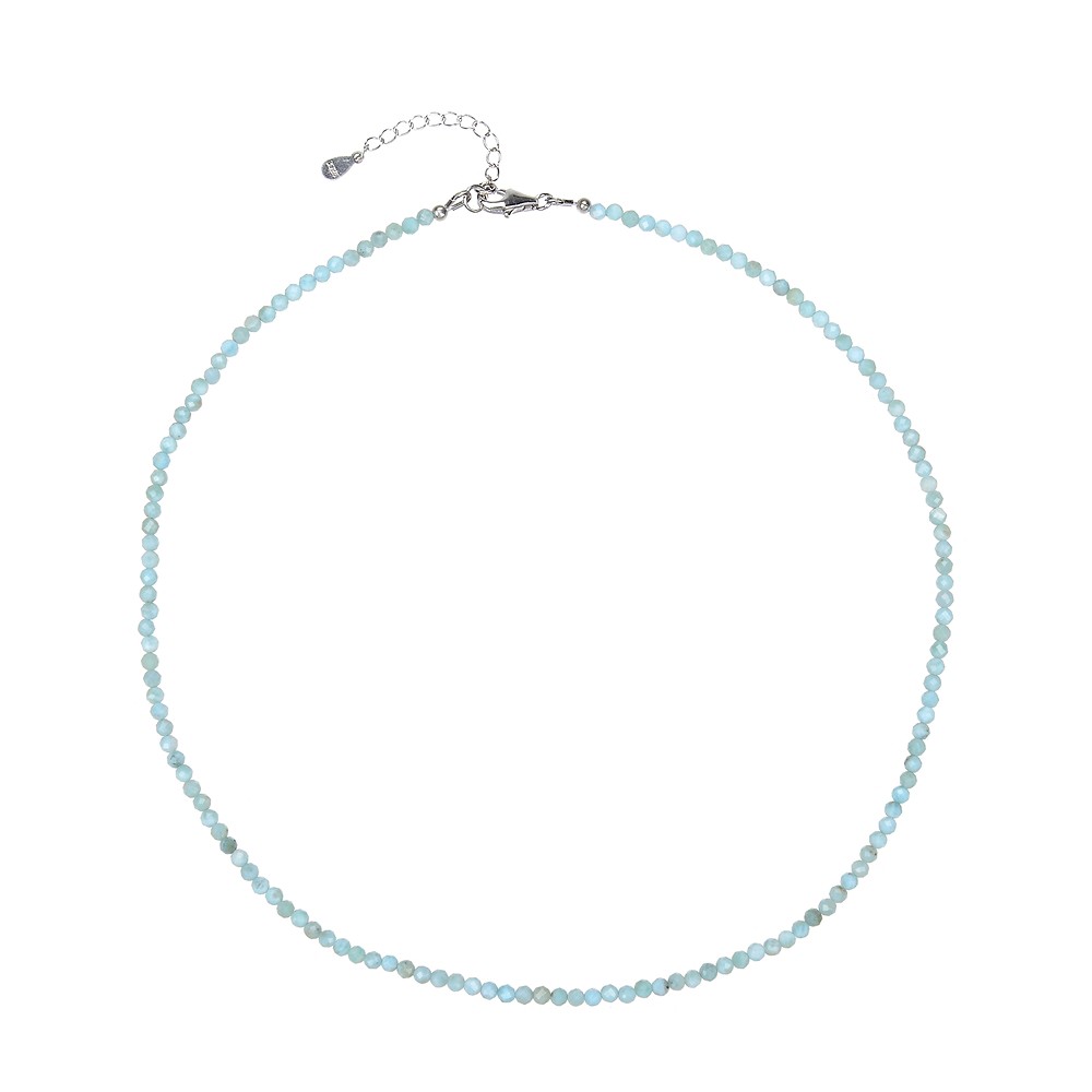Bracciale in Larimar, perle sfaccettate da 3 mm, rodiato, catena di prolunga | Marco Schreier