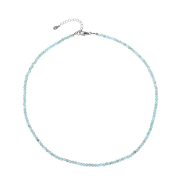 Bracelet en perles rondes Larimar, boules de 3mm facettées, rhodiées, Chaîne d'extension | Marco Schreier