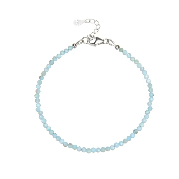Bracelet en perles rondes Larimar, facettes (3mm), rhodié | Marco Schreier