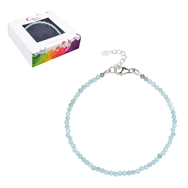 Pulsera de larimar, cuentas facetadas de 3 mm, rodinado, prolongación de cadena | Marco Schreier