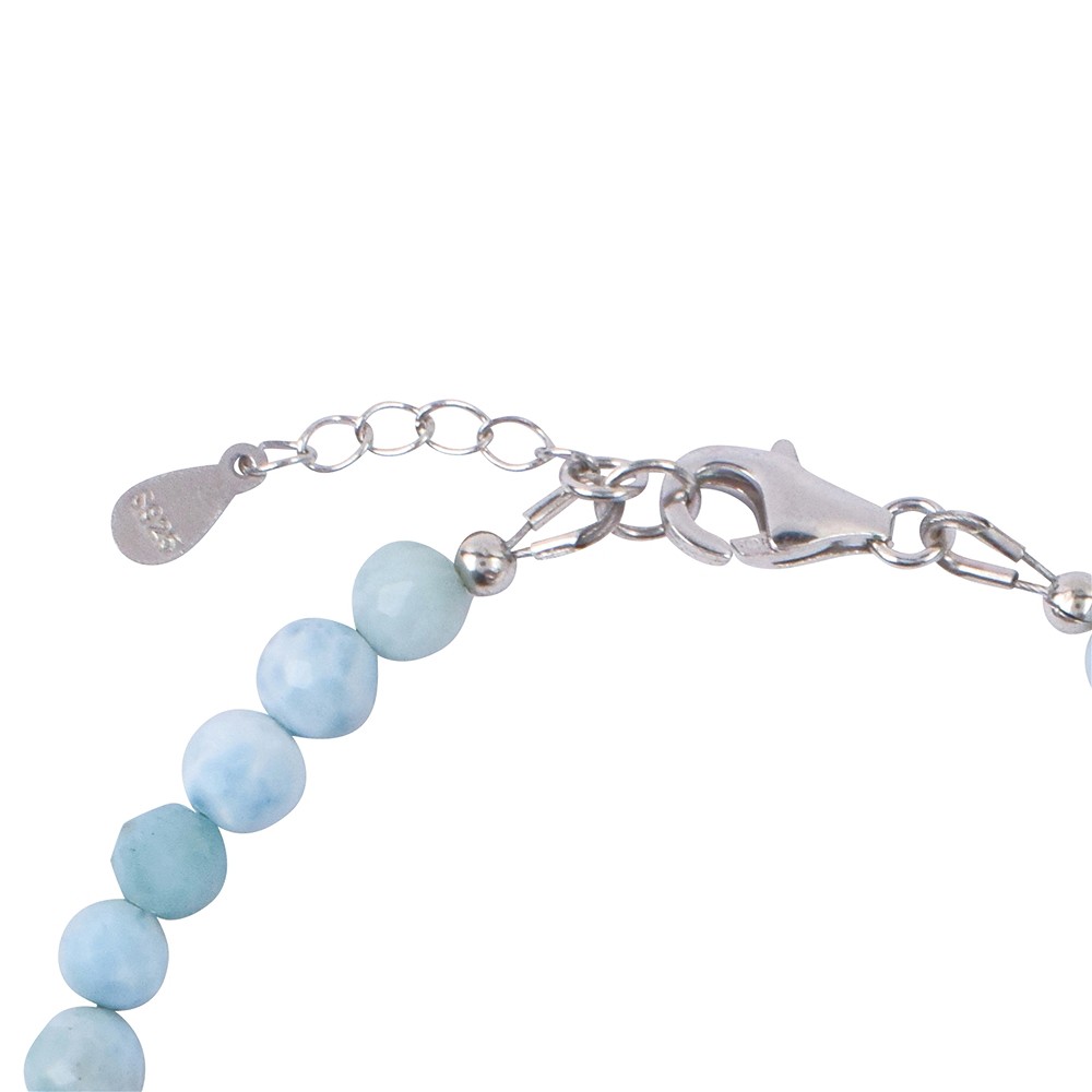 Bracelet Larimar, 05.5 mm beads, extension chain, rhodiniert | Marco Schreier