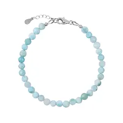 0619664980 Bracelet Larimar, 05.5 mm beads, extension chain, rhodiniert | Marco Schreier