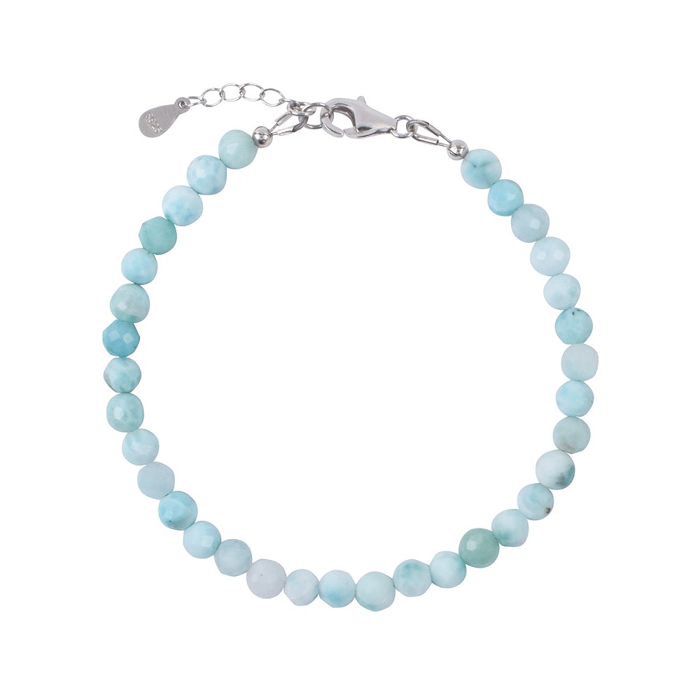 Bracelet Larimar, 05.5 mm beads, extension chain, rhodiniert | Marco Schreier