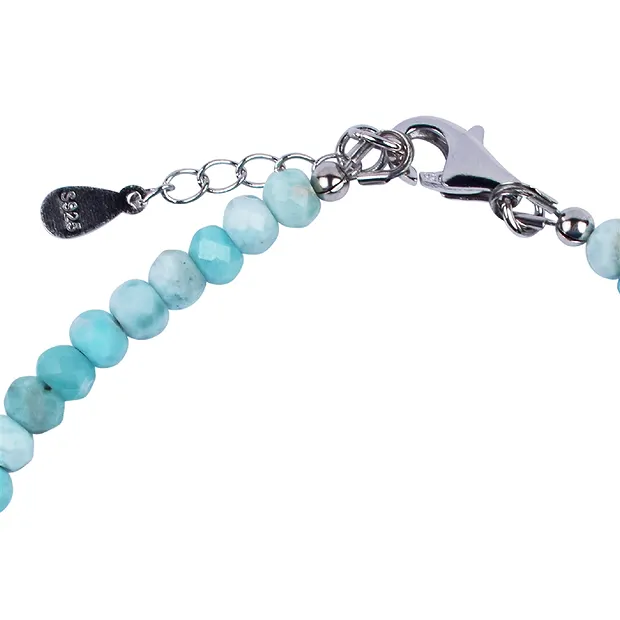 Larimar bracelet, button (3 x 4.5 mm) faceted, rhodiniert, extension chain | Marco Schreier