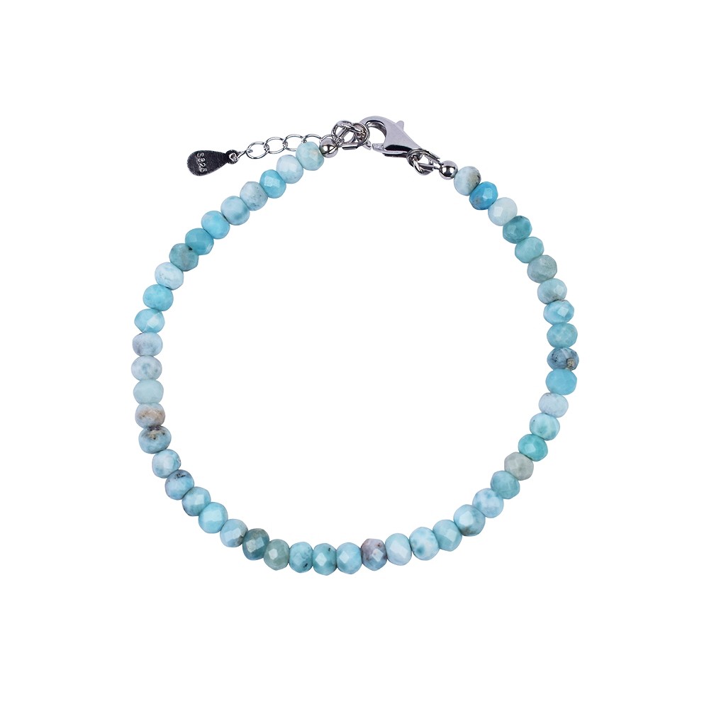 Armband Larimar, Button (3 x 4,5mm) facettiert, rhodiniert, Verl&#xE4;ngerungskettchen | Marco Schreier
