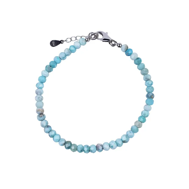 Larimar bracelet, button (3 x 4.5 mm) faceted, rhodiniert, extension chain | Marco Schreier