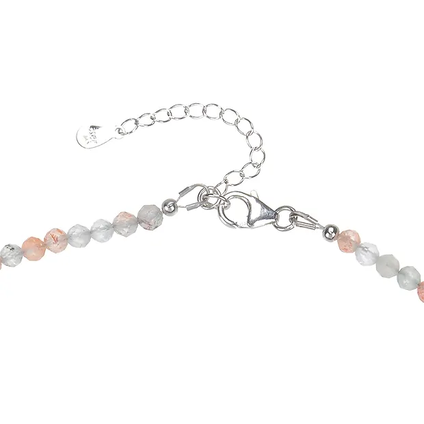 Collana Pietra del sole (Arusha), perline (4 mm) sfaccettate, rodiate, catena di estensione | Marco Schreier