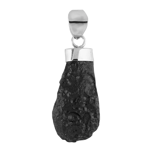 Tektite pendant, rough, 4.5 cm, platinum plated | gems, healing stones & jewelry