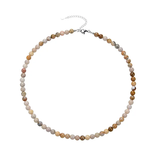 Collana di corallo pietrificato, perline da 6 mm, rodiato | Marco Schreier