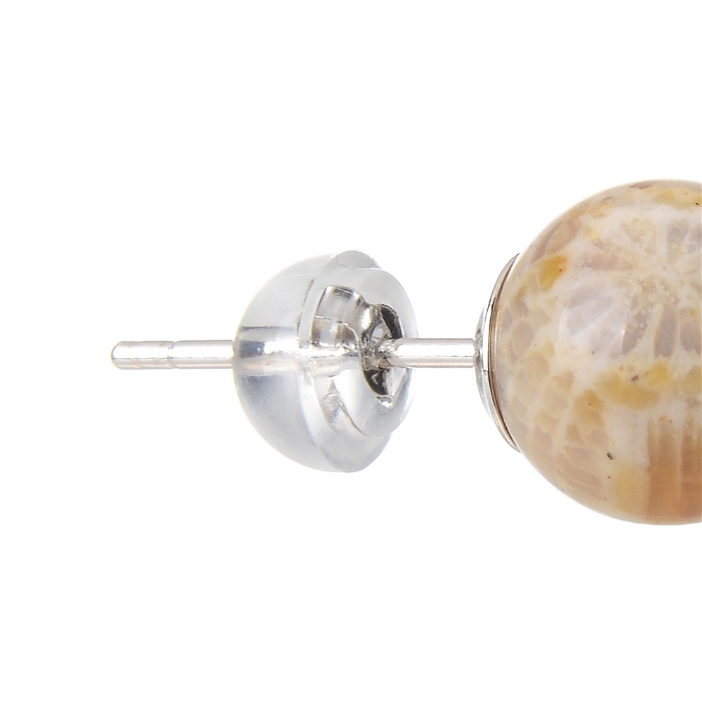 Petrified Coral Earstuds, ball, 8mm, rhodiniert | gems, healing stones & jewelry