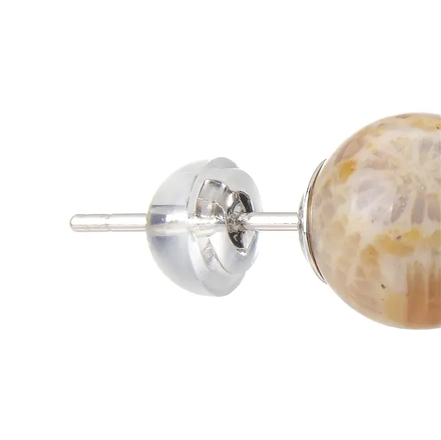 Petrified Coral Earstuds, ball, 8mm, rhodiniert | gems, healing stones & jewelry