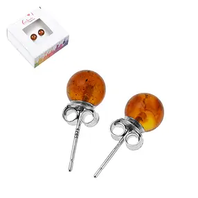Petrified Coral Earstuds, ball, 8mm, rhodiniert | gems, healing stones & jewelry