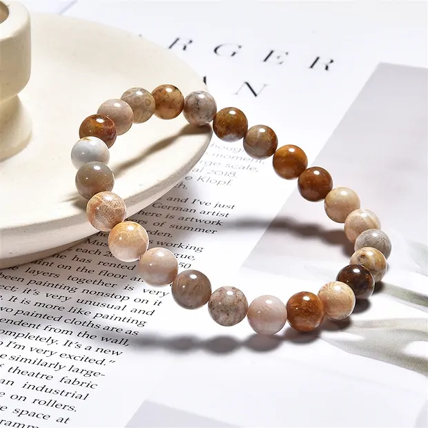 Pulsera, Coral petrificado, cuentas 08mm | Marco Schreier
