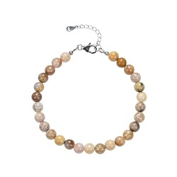 0624559060 Bracelet en perles rondes, Corail fossilisé, boules de 6mm, rhodié | Marco Schreier