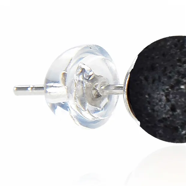 Perno auricolare lava, sfera, 6 mm, rodiato | grossista gemme e pietre curative