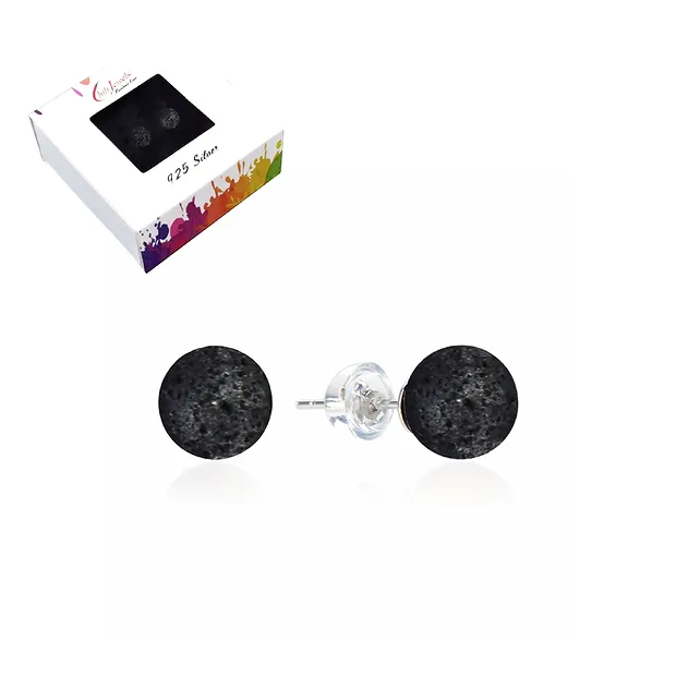 Ohrstecker Lava, Kugel, 6mm, rhodiniert | GH Edelsteine, Heilsteine & Schmuck