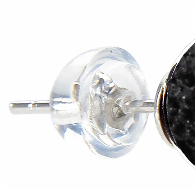 Earstuds lava, ball, 8mm, rhodiniert | wholesaler gems, healing stones & jewelry