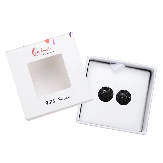 Earstuds lava, ball, 8mm, rhodiniert | wholesaler gems, healing stones & jewelry