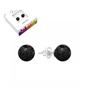 Earstuds lava, ball, 8mm, rhodiniert | wholesaler gems, healing stones & jewelry