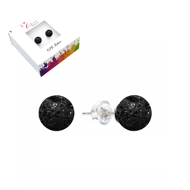 Earstuds lava, ball, 8mm, rhodiniert | wholesaler gems, healing stones & jewelry