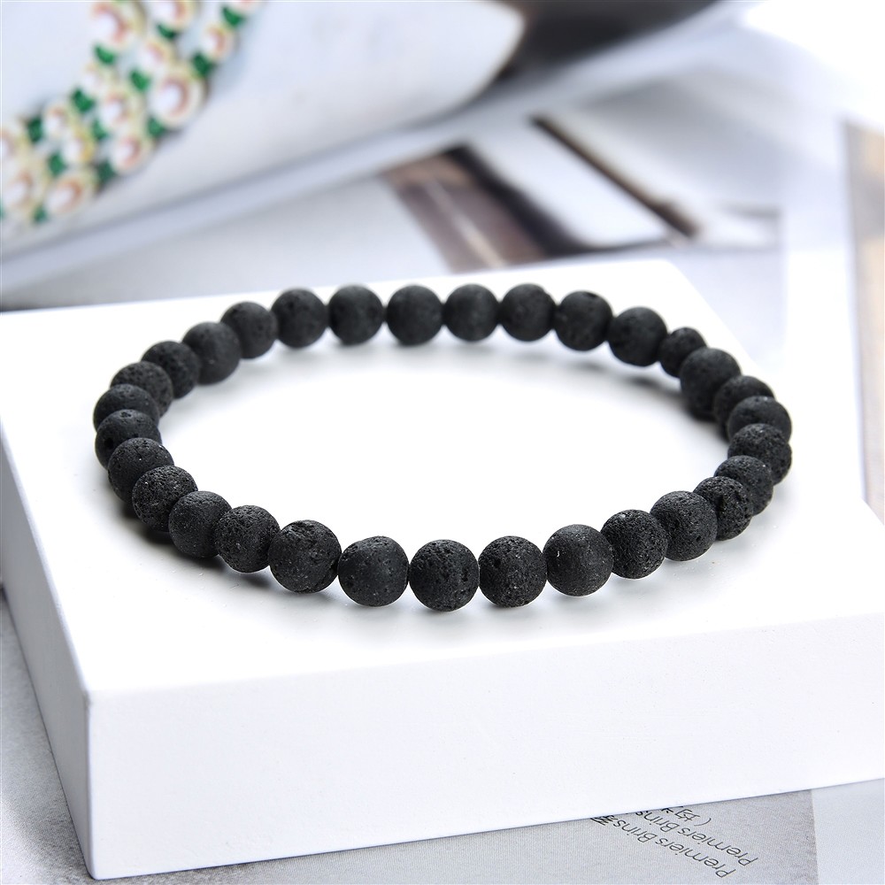 Bracelet, lava (black), 06mm beads | wholesaler gems, healing stones & jewelry
