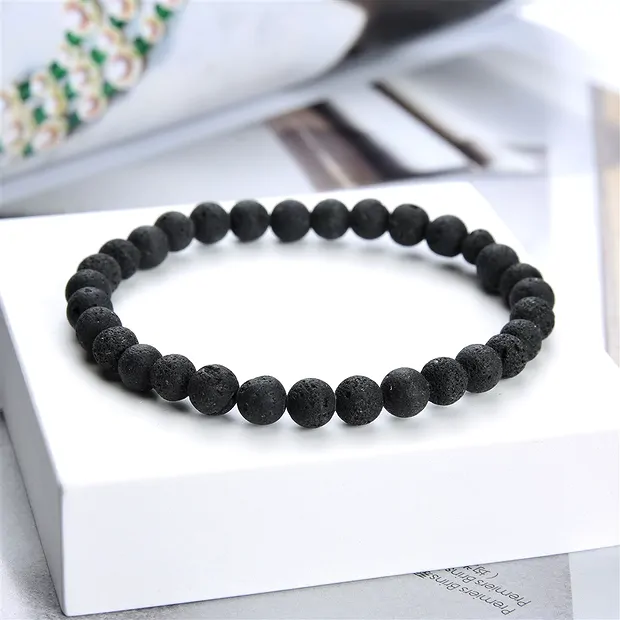 Bracelet en perles rondes, lave (noir), 06mm boules | Marco Schreier