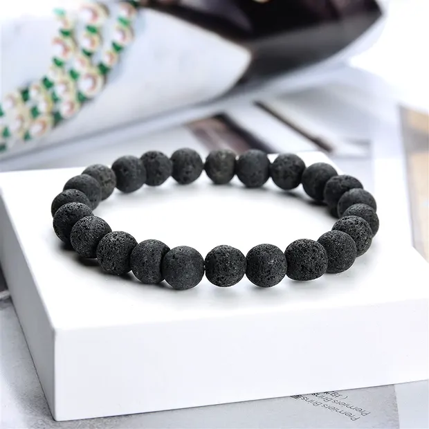 Bracelet en perles rondes, lave (noir), 08mm boules | Marco Schreier