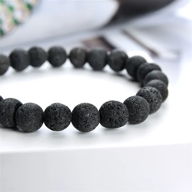 Bracelet en perles rondes, lave (noir), 08mm boules | Marco Schreier