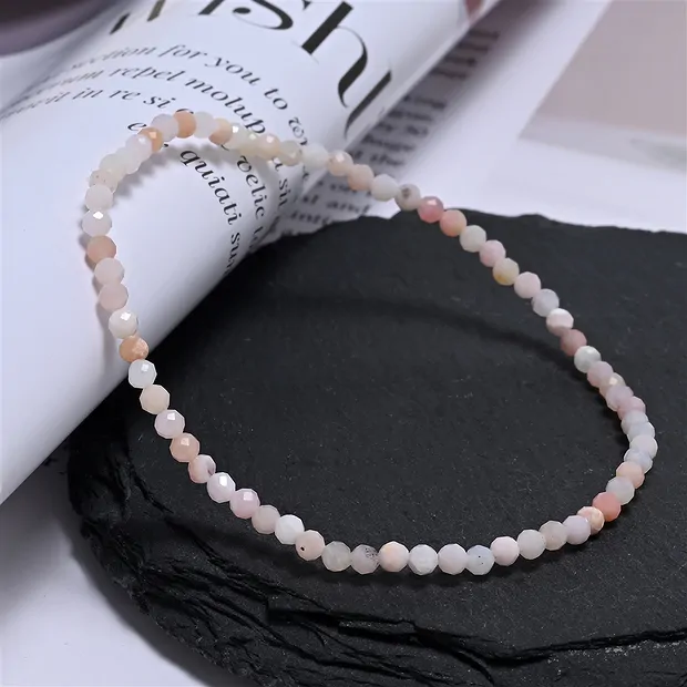 Bracelet, Andean Opal (pink), 03mm beads, faceted, 19cm | Marco Schreier