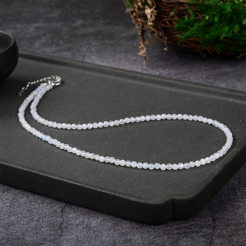 Collar Labradorita (blanca) cuentas (3mm), facetado rodinado, extensión cadena | Marco Schreier