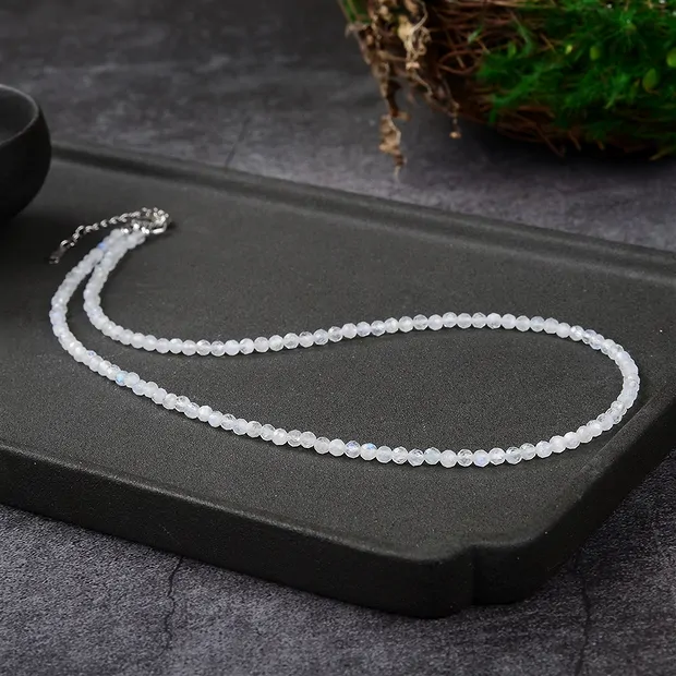 Kette Labradorit (weiß) Kugeln (3mm), facettiert rhodiniert, Verlängerungskettchen | Marco Schreier