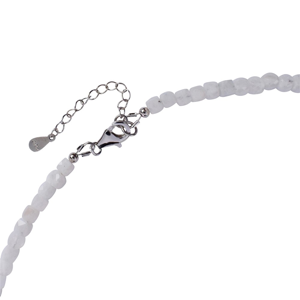 Kette Labradorit (weiß), Würfel (4mm), facettiert, rhodiniert, Verlängerungskettchen | Marco Schreier