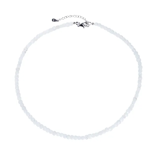 Kette Labradorit (weiß), Würfel (4mm), facettiert, rhodiniert, Verlängerungskettchen | Marco Schreier