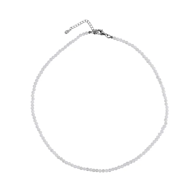 Labrodorite (white) necklace, beads (3mm), faceted, rhodiniert, extension chain | Marco Schreier