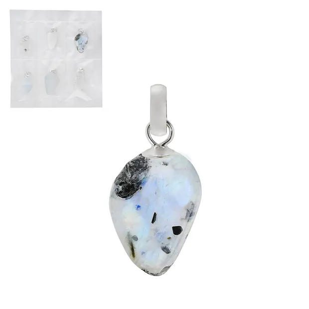Pendentif Labradorite (blanche), Pierre roulée Freeform, rhodié (6 pcs/UC) | Marco Schreier