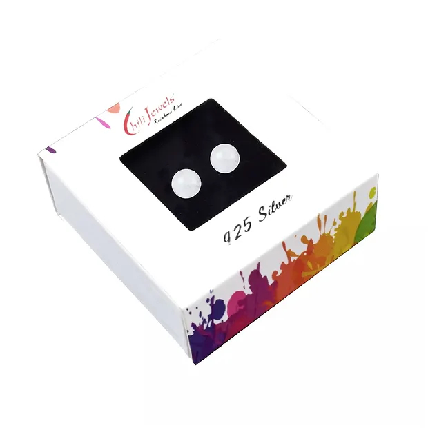 Clous d'oreilles Labradorite (blanche), boule, 4mm, rhodié | Marco Schreier