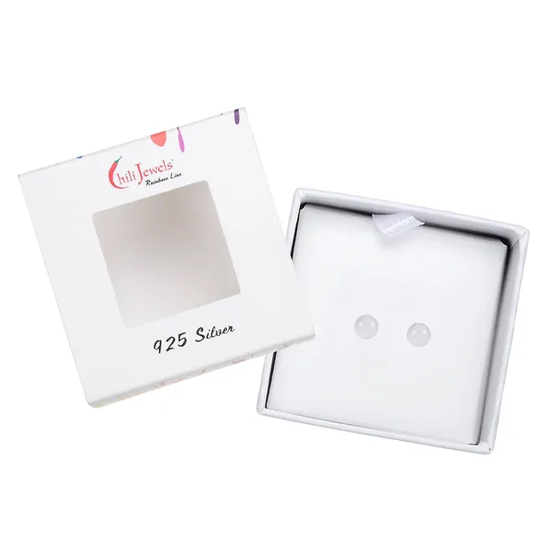 Ohrstecker Labradorit (weiß), Kugel, 8mm, rhodiniert | Marco Schreier