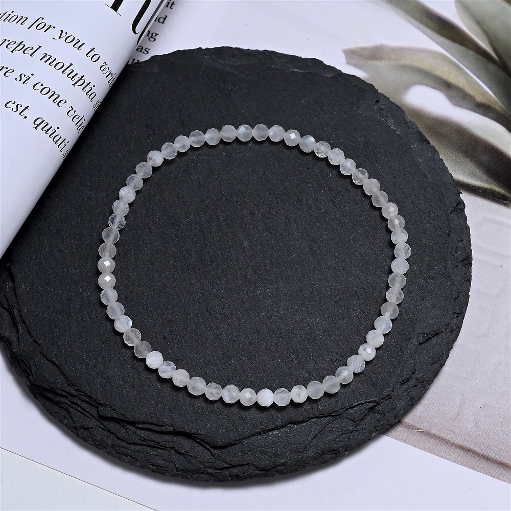 Bracelet, Labradorite (blanche), 03mm boules, facettes, 19cm | Marco Schreier