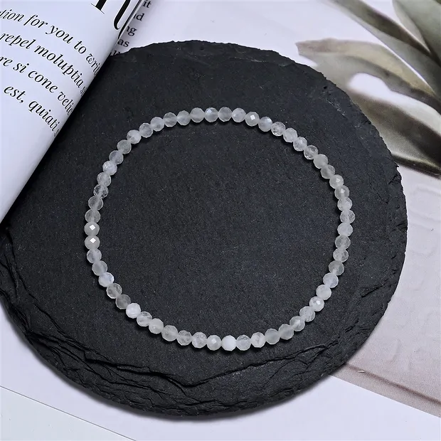 Pulsera, labradorita (blanca), cuentas de 03mm, facetadas, 19cm | Marco Schreier