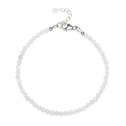 0626864213 Bracelet en Labradorite (blanche) boules (3mm), facettées rhodiées, Chaîne d'extension | Marco Schreier