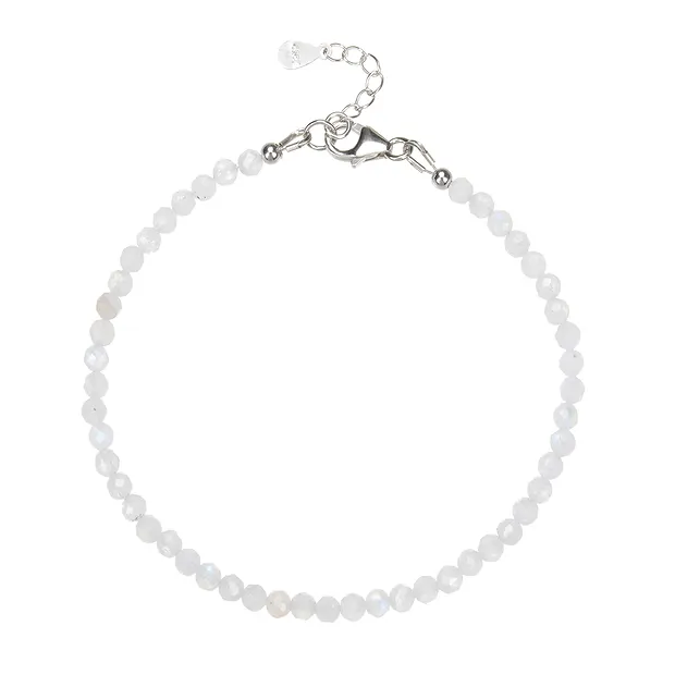 Bracelet en Labradorite (blanche) boules (3mm), facettées rhodiées, Chaîne d'extension | Marco Schreier
