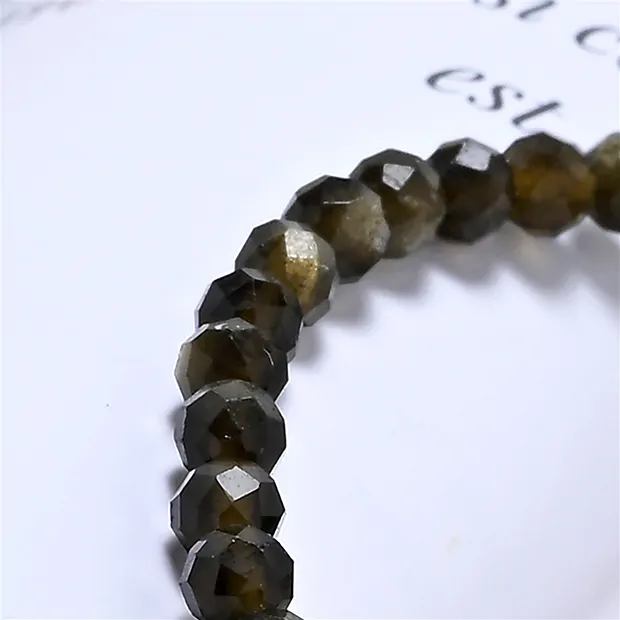 Bracelet, Obsidienne (or brillant), 03mm perles rondes, facettes, 14cm (court) | Marco Schreier