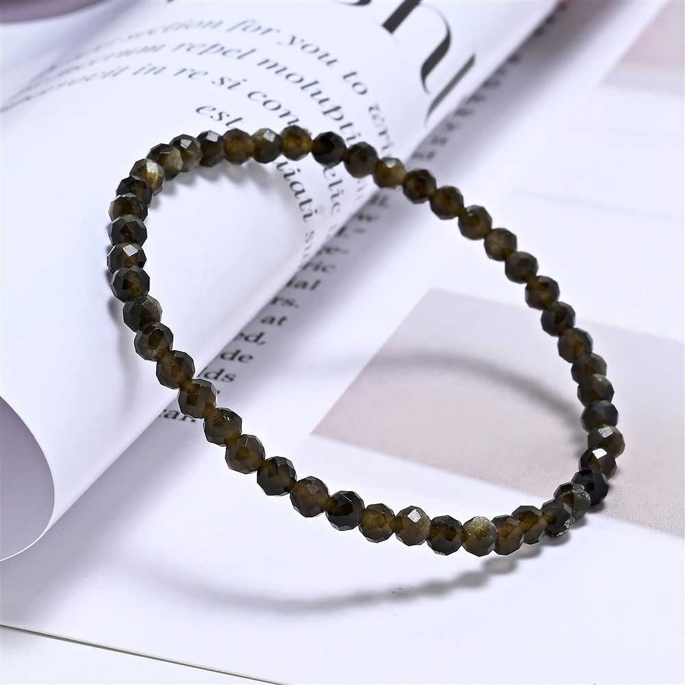 Bracciale, ossidiana (ossidiana dorata), perline da 03 mm, sfaccettate, 14 cm (corto) | Marco Schreier