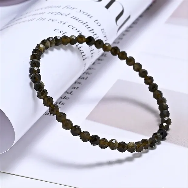 Armband, Obsidian (Goldglanz), 03mm Kugeln, facettiert, 14cm (kurz) | Marco Schreier